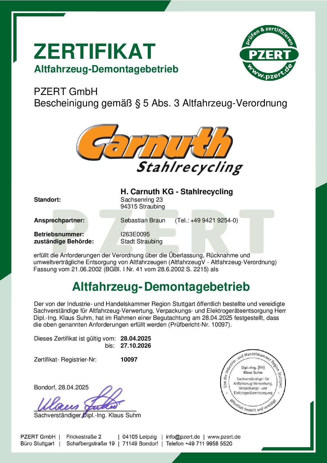 Altfahrzeug-Demontagebetrieb